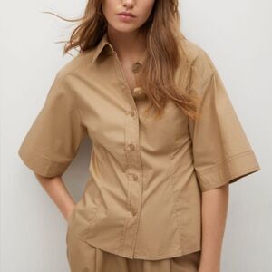 Mango Shirt Defined Waist Flared Sleeves Light Brown New